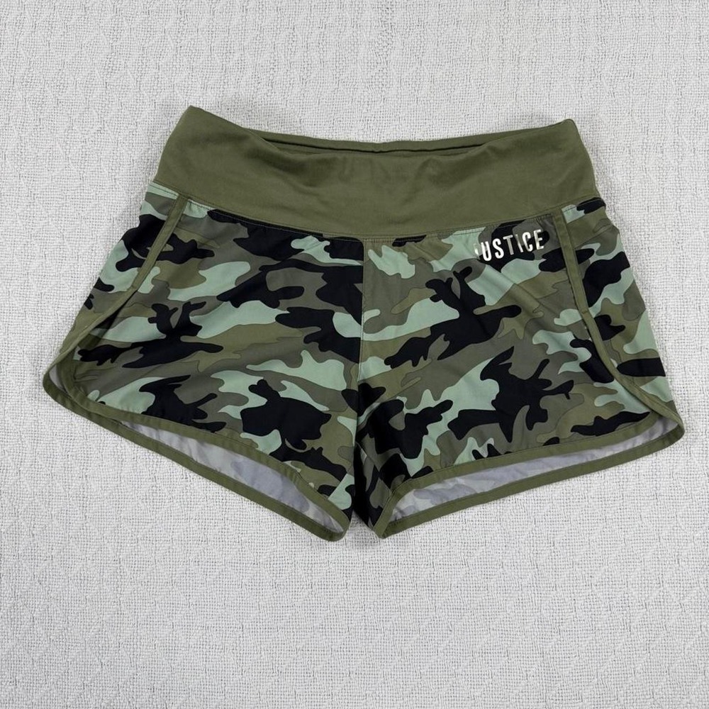 Justice Active Girls Camo Athletic Shorts Green Camouflage Size 14/16